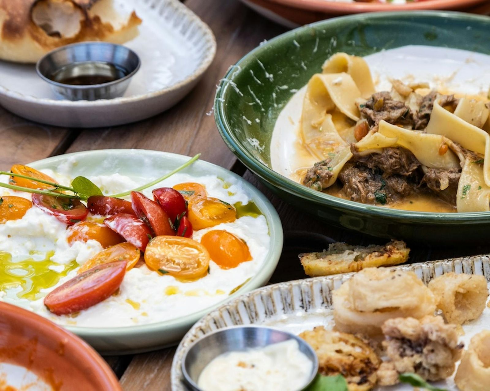 Share plates of stracciatella, pappardelle and calamari